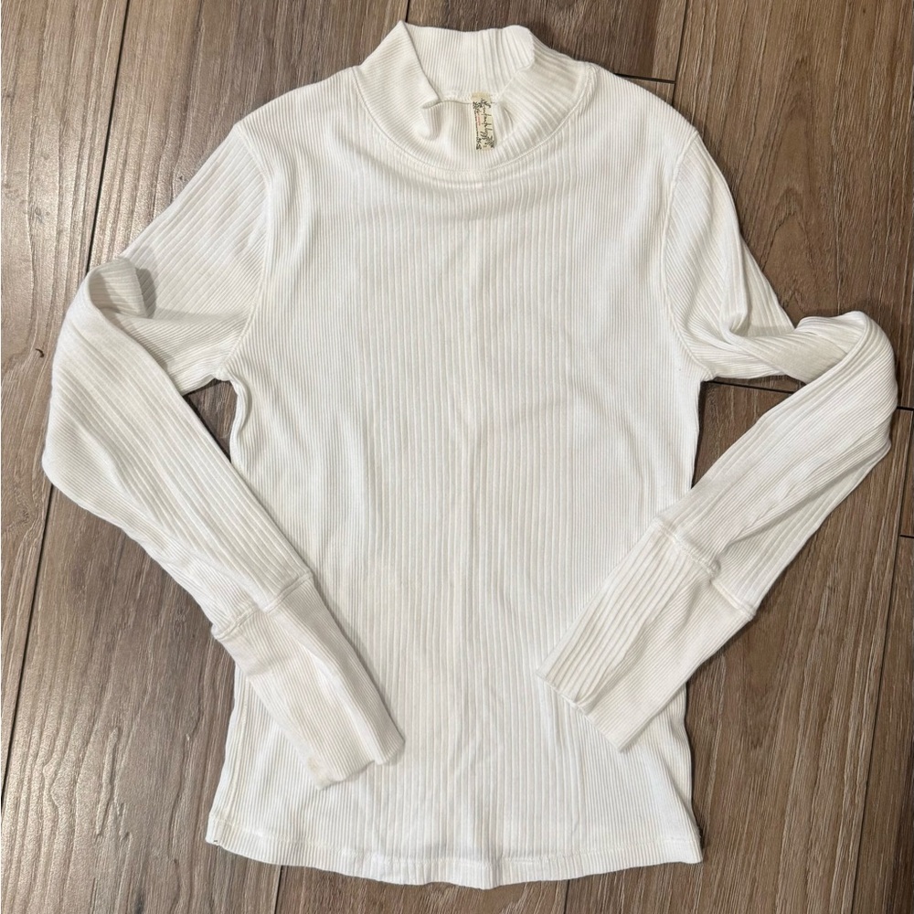 Free People The Rickie Mock Neck Top White Ribbed size small